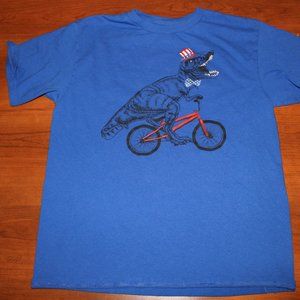 Hybrid Apperal Boys Large Blue Dino on Bike Patriotic T-Shirt